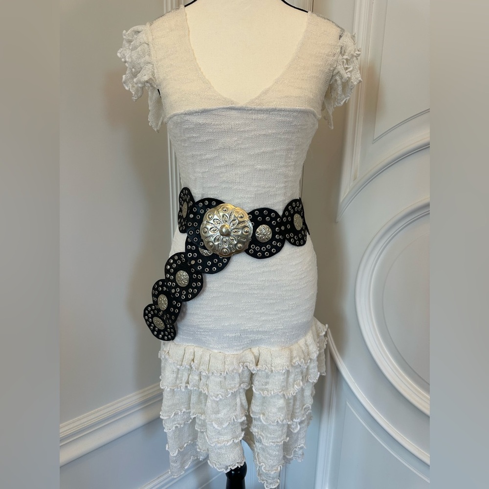 Y2K Romantic Vintage Victorian Boho Western Style Ivory Sheath Ruffled Dress - Picture 11 of 14